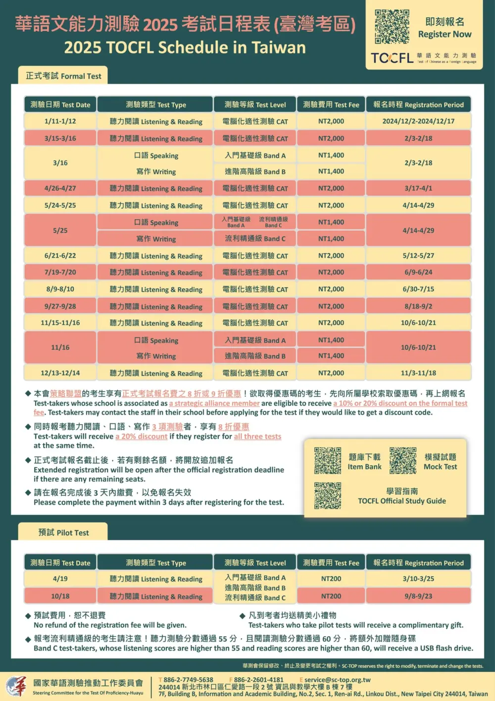 台湾 TOCFL 日程