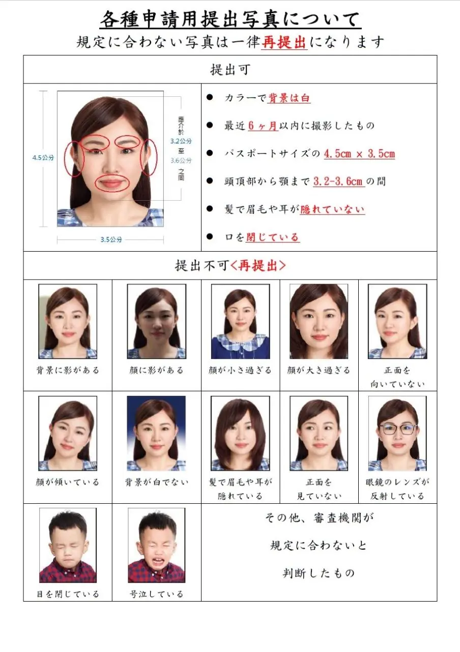 写真説明 台湾 ビザ 証明写真